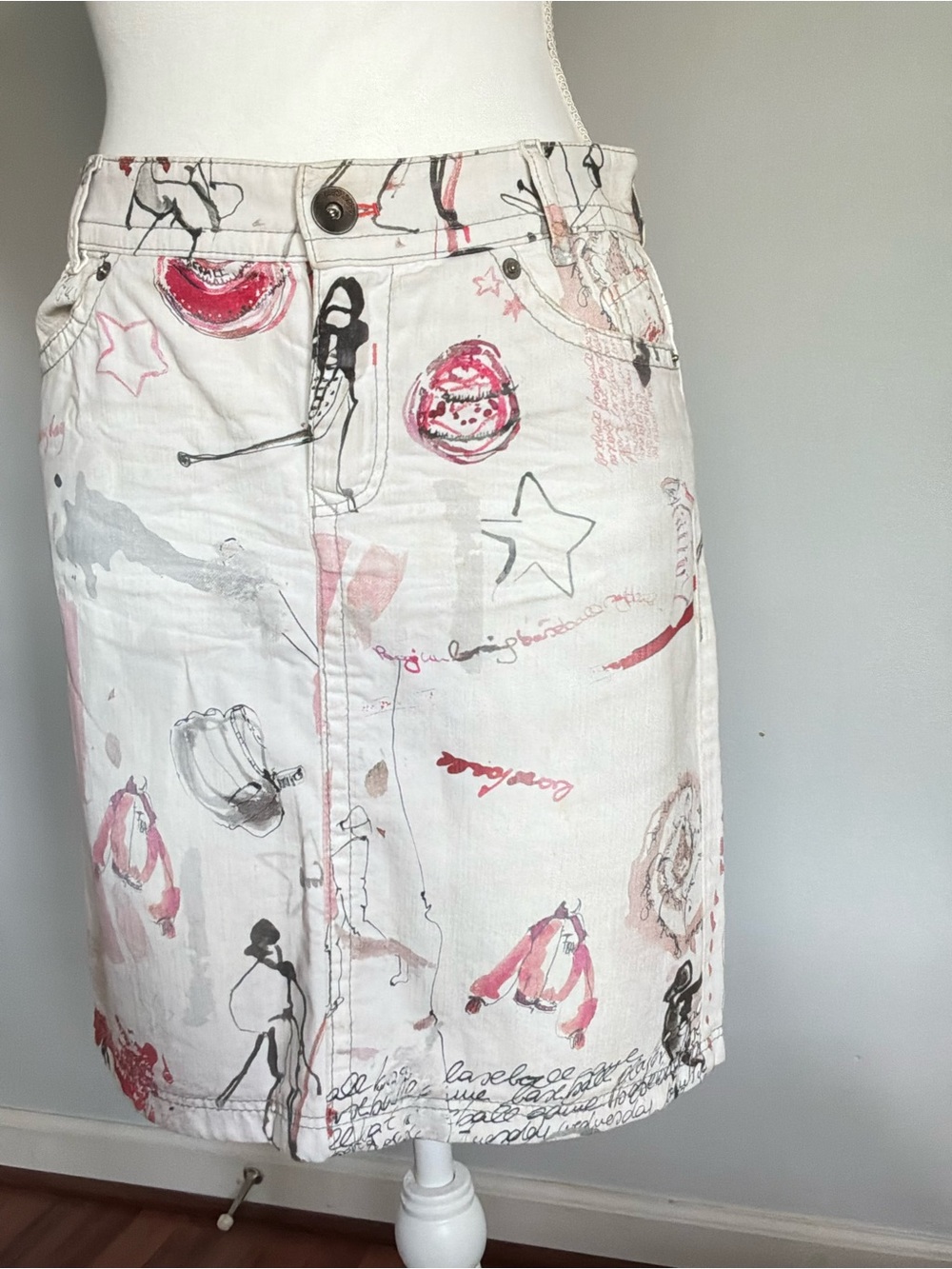 PRICE DROP! Artistic Print White Denim Skirt